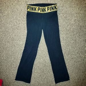 Victorias secret pink yoga pants gold flat waist gold stud logo